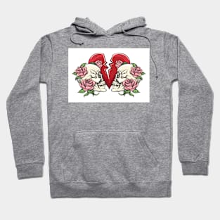 Two Skulls in Roses and Broken Heart Hoodie